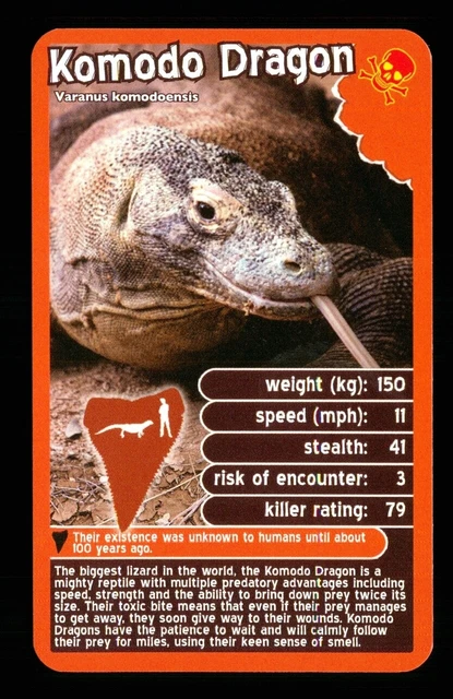 1 x info card deadliest predator Komodo Dragon - R114