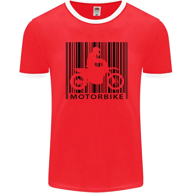 T-shirt Ringer Moto Codice a Barre Biker Motociclo Uomo FotoL