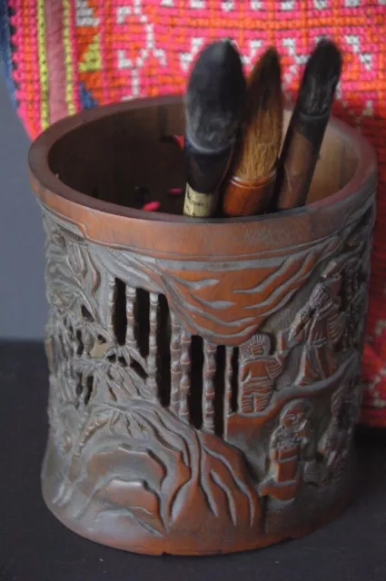 Old Chinese Bamboo Bitong / Scholar Brush Pot …beautifully hand carved