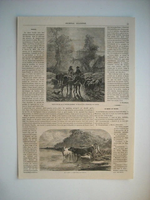 Gravure 1865. Christian Troyon, Peintre Francais. 2 Gravures Avec Explicatif....