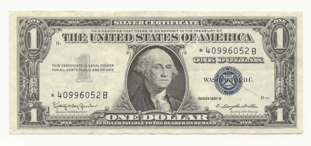 1957-B $1 Dollar Bill Silver Certificate STAR Note FREE SHIPPING VG/F Or Better