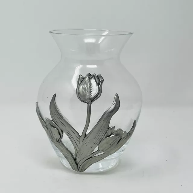 Vintage Seagull Tulip Vase Pewter Etain Zinn Clear Glass Flower Canada 1991