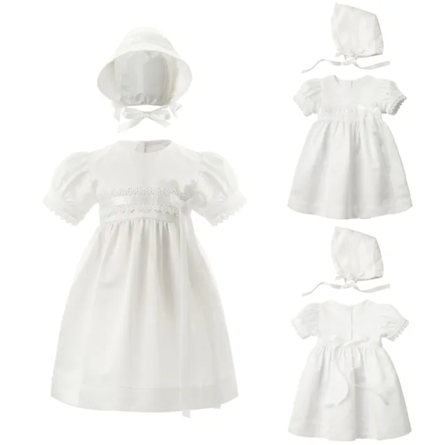 Baby Girls Baptism Formal Gown Toddler White Short Puff Sleeve Christening Dress