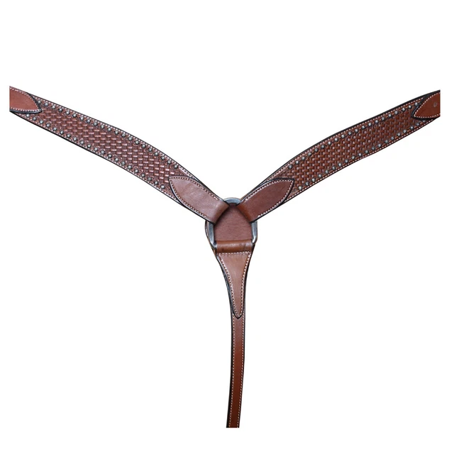 BE BAR H EQUINE Genuine Horse Hand Tooled Basketweave Leather Breast Collar