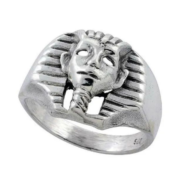 Sterling Silver Egyptian King Tut's Mask Skull Biker Ring