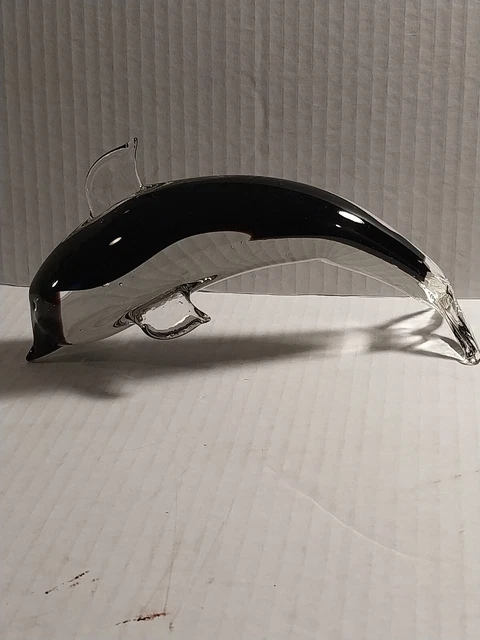 VTG. Hand Blown Art Glass Dolphin Clear to Black