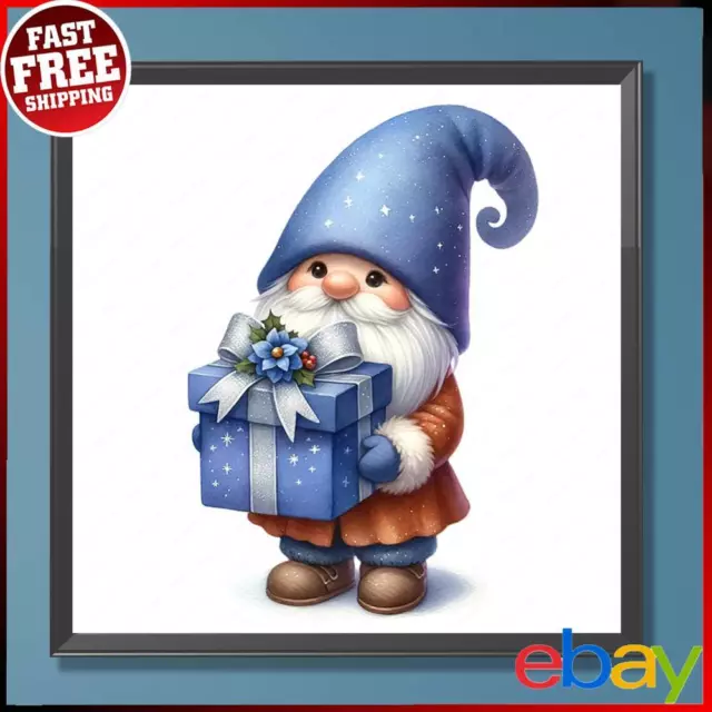 5D DIY Full Round Drill Diamond Painting Gnome and Blue Gift Home Decor 30x30cm