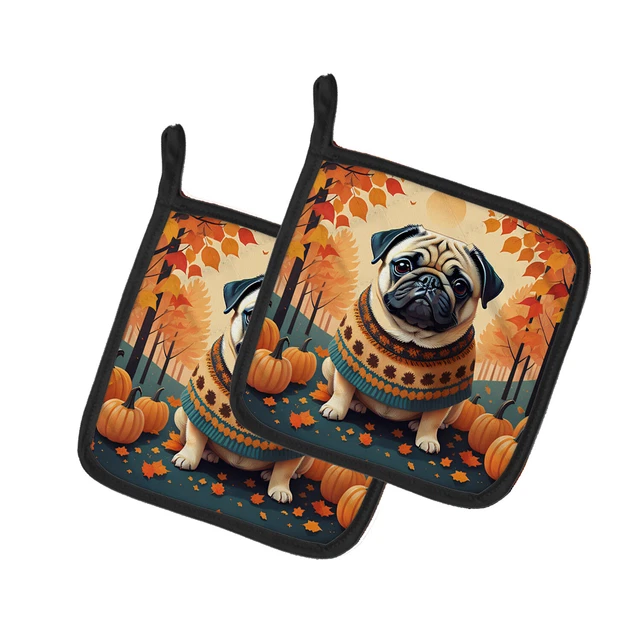 Fawn Pug Fall Pair of Pot Holders DAC1065PTHD