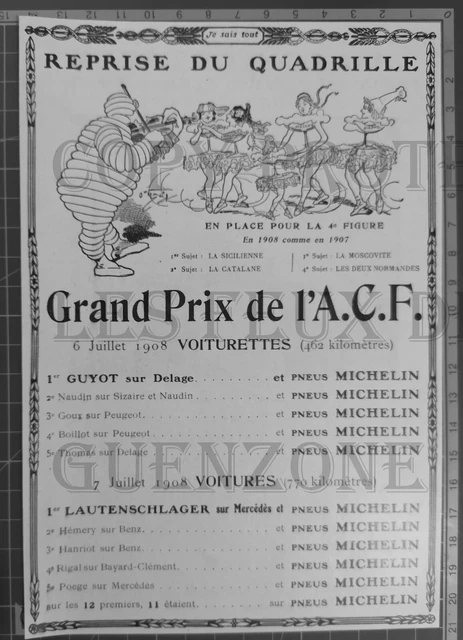 BIBENDUM MICHELIN QUADRILLE GRAND PRICE ACF CARTS 1908 advertising advertisement