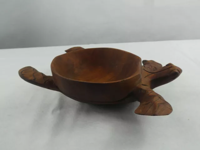 Sea Turtle Hand Carved Mahogany Wood Serving Bowl Folk Art