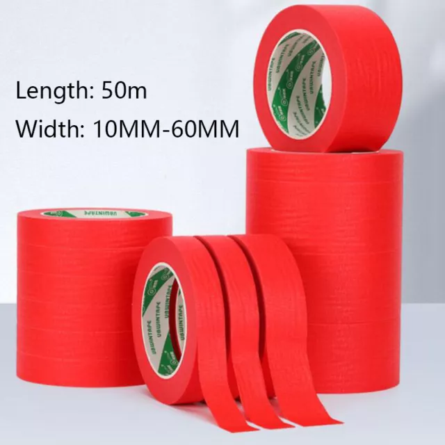 50m Red Masking Tape House Decorating Paint Sketch Tape 10/12/15/20mm-60mm Width 3