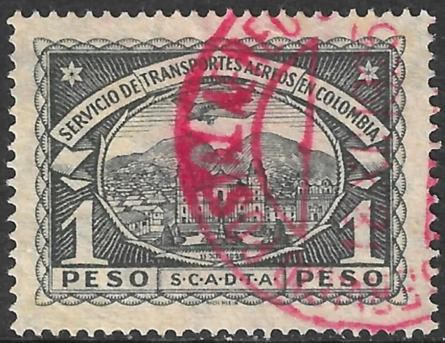 Colombia Scott #C47 XF Used Airmail With Red Cancel 1P Black 1923