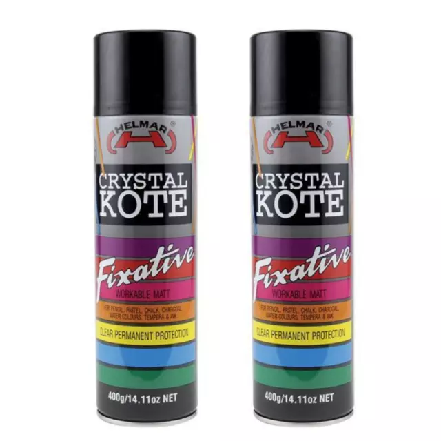 2 X Helmar Crystal Kote Fixative Spray 400G Crystal Clear Acid Free - 048235