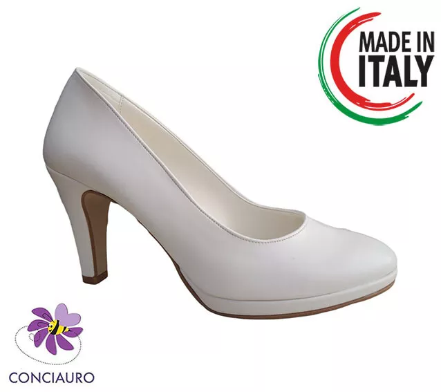 Scarpe Donna Decollete Elegante Sposa Cerimonia Tacco Plateau Made In Italy