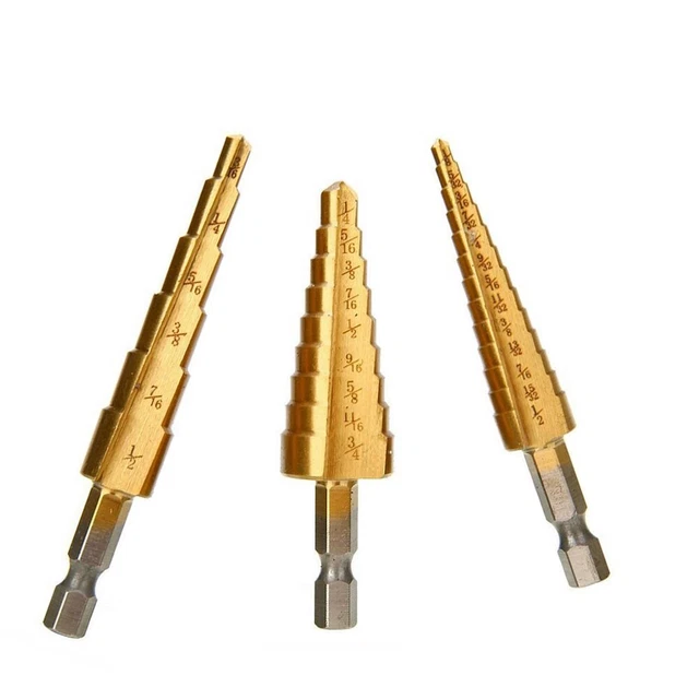 3 -titanium Revêtu Step Drill Bit Alésoir Ebavurage 1/8-3/4 Bois Métal Trou
