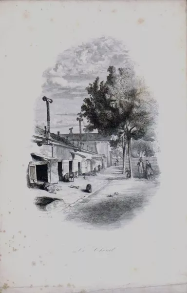 "Woodcut by JACQUE, ""The Kennel"