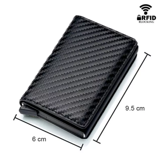 RFID Blocking LEATHER CARBON FIBER Mens Wallet  Purse Slim ID Credit Card Holder 3