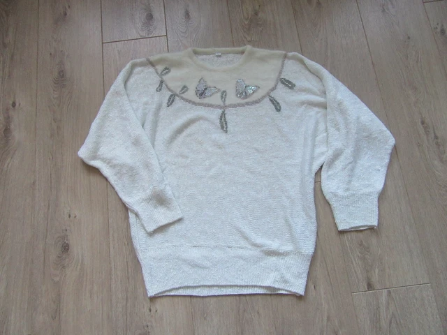 Pull Angora Blanc Manches Courtes Très Doux Et Poilu - Taille XL - Fait Main