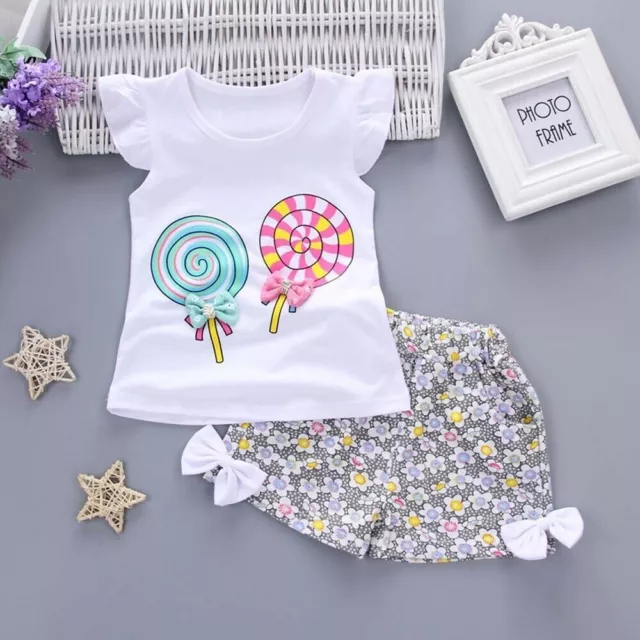 2teilige Kleinkind Mädchen Baby Kleidung Lollipop TShirt TopShorts Kleidung Set