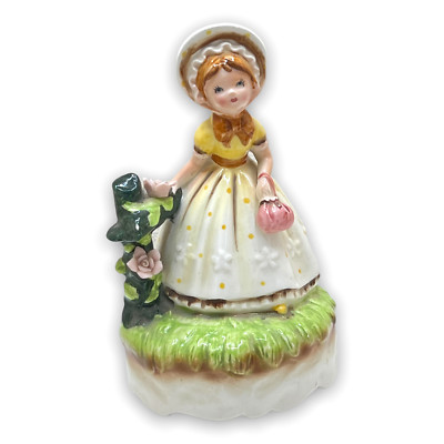 Vintage Japan Lefton Bonnet Girl in Dress Ceramic MUSIC Box Figurine