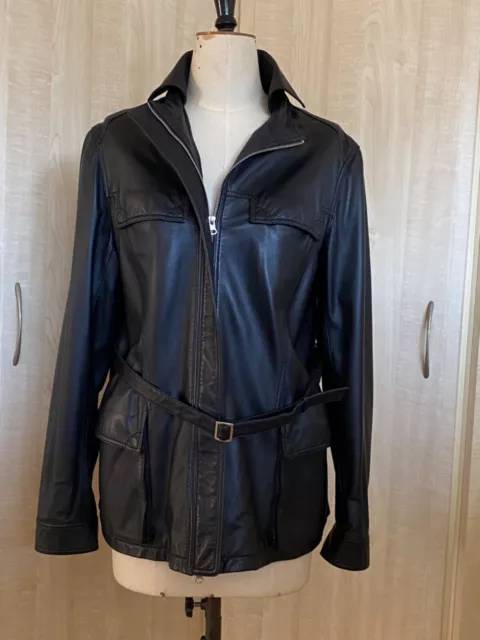 nappa black leather jacket Italian P. 1888 unisex L very soft fine leather.