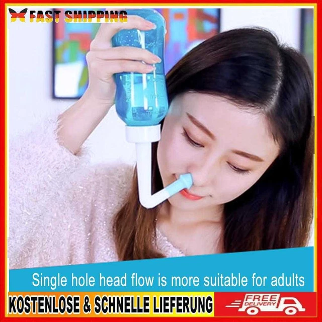 300 ml Neti Pot Limpiador Nariz Profesional Alergias Boquillas Dos Tamaños para Cuidado Nasal