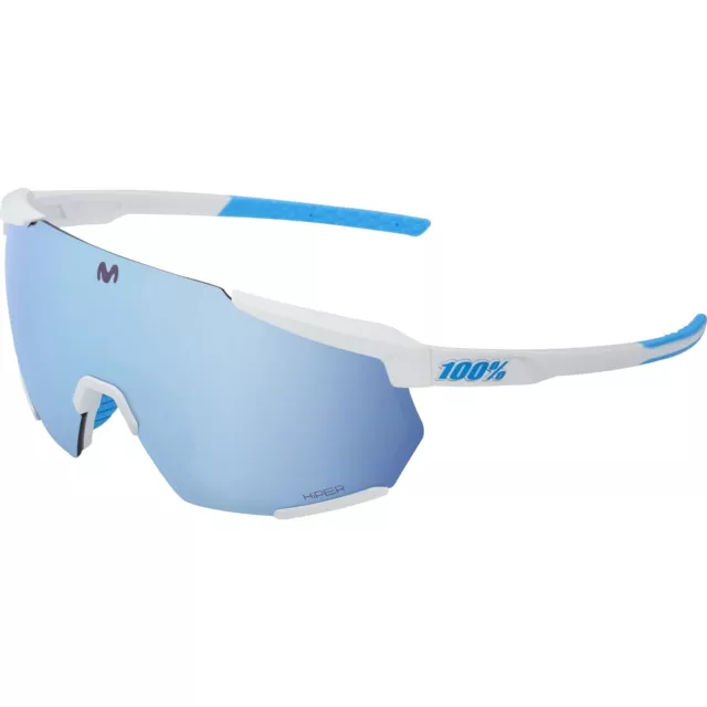 100 % Racetrap 3.0 Movistar Team weiße Sonnenbrille HiPER blau mehrschichtig verspiegelt