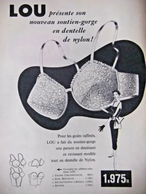 Publicité De Presse 1956 Soutien-Gorge Lou En Dentelle Nylon - Advertising
