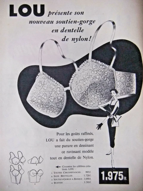 Publicité De Presse 1956 Soutien-Gorge Lou En Dentelle Nylon - Advertising