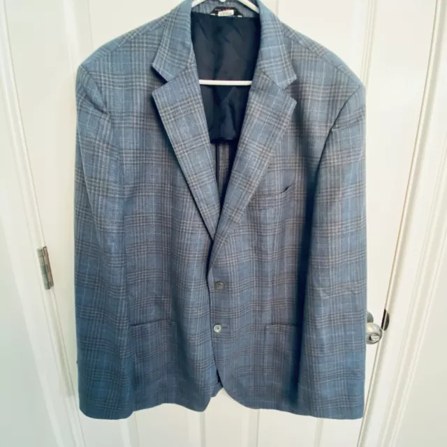 Hugo Boss Mens Janson 6 Regular Fit Blue Plaid Wool Two Button Blazer Italy 46R