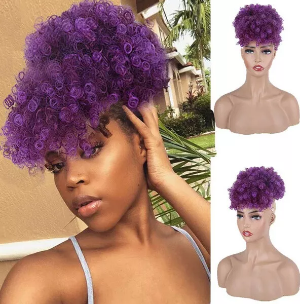 High Puff Short Afro Kinky Curly Synthetic Ponytail with Bangs Drawstring Pony