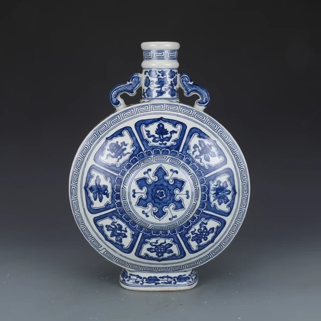 Estate China Freehand Sketching Qing Blue White Porcelain Flat Vase