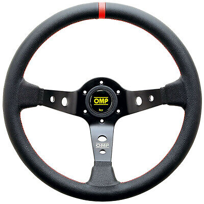 DEEP DISH 350mm Universale Volante Neri in Pelle Scamosciata Cuciture Rosse OMP MOMO 