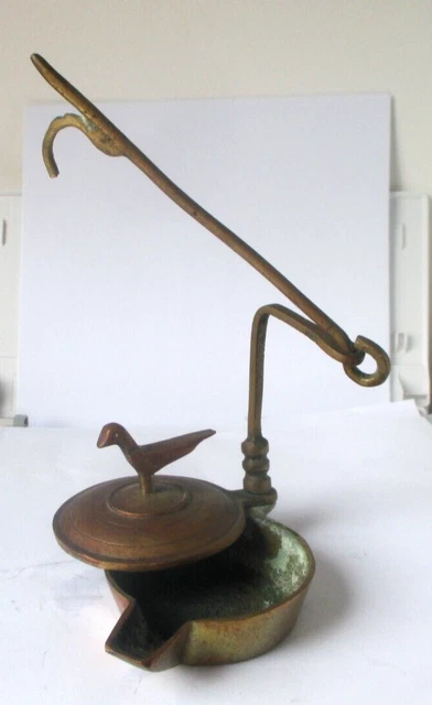 Lampe à Huile Suspendue En Bronze - Pour Veillée Chrétienne Orthodoxe Avec Coupelle Verre Rouge - 21 Cm