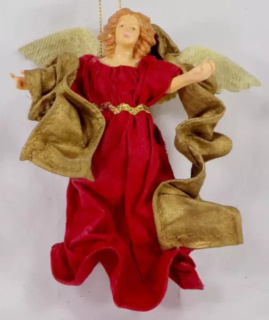 Baroque Angel Christmas Ornament Crimson Gown Gold Drape Plastic Cloth #708