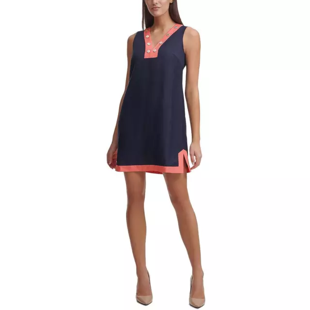 Tommy Hilfiger Womens Colorblock Mini Casual Shift Dress Petites BHFO 3781