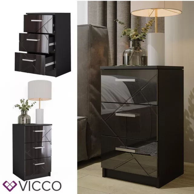 Table de chevet Table de nuit Armoire latérale Irma noir Lot de 2 Vicco