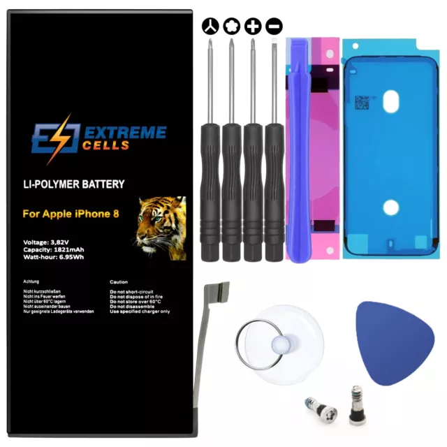 Extremecells Akku für Apple iPhone 8 + Werkzeug SET Batterie Accu 1821mAh