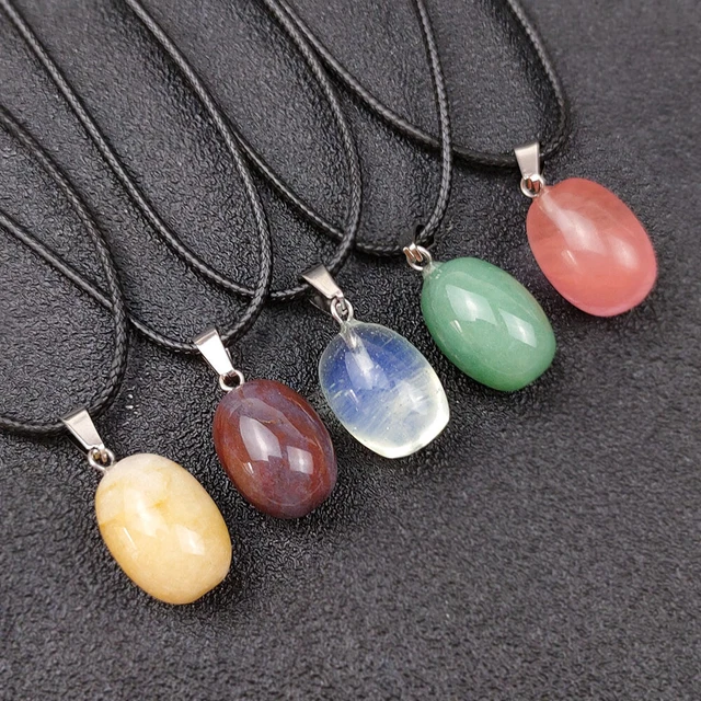 10pcs Natural Quartz Crystal Stone oval Pendant Chakra Necklace Healing Reiki