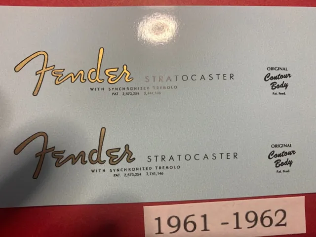 Fender '61 to '62 Stratocaster Waterslide Headstock Decal 2 per listing