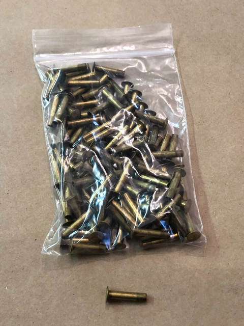 100 Pack Semi Tubular Flat Head Brass Rivets 3/8 Dia Head 7/8 Long X 3/16 Dia (A