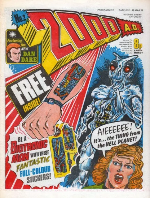 2000AD Prog 2 1st Judge Dredd Appearance Comic. 1st Dan Dare Cover 5 3 77 1977