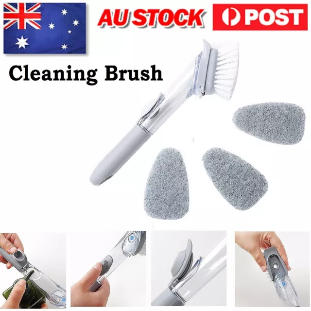 Kitchen Cleaning Sponge Brush Pan Dish Washing Scrubber Liquid Soap Dispenser AU