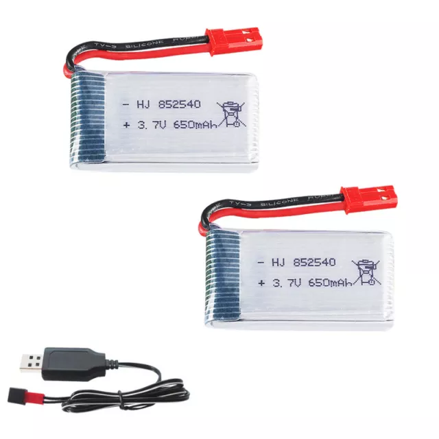 2 Stück 3,7 V 650mAh Lipo-Akku JST-Stecker mit USB-Kabel für Drone RC Quadcopter