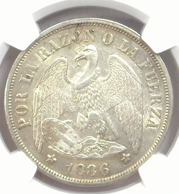 Chile 1886 So Silver Peso Ngc Au-58 Looks Uncirculated