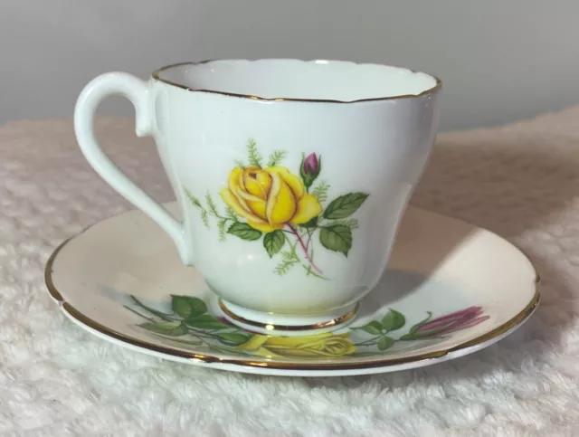 Taza de té y platillo semi floral rosa/amarillo Imperial Bone China hecha en Inglaterra