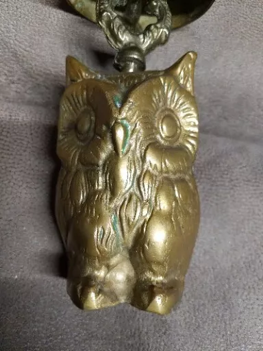 Antique BRASS OWL BELL Hotel Check-In General Store Counter Post Office Bell 7" 2