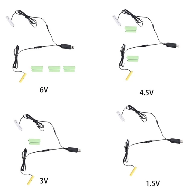 1.5V-6V AA+AAA Battery Eliminator USB Power Cable Replace 1-4pcs 1.5V Batteries