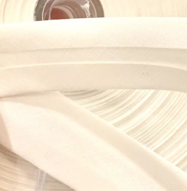 2m x 20mm White Flat Fabric Bias Binding Poly Tape Double Fold Non Stretch