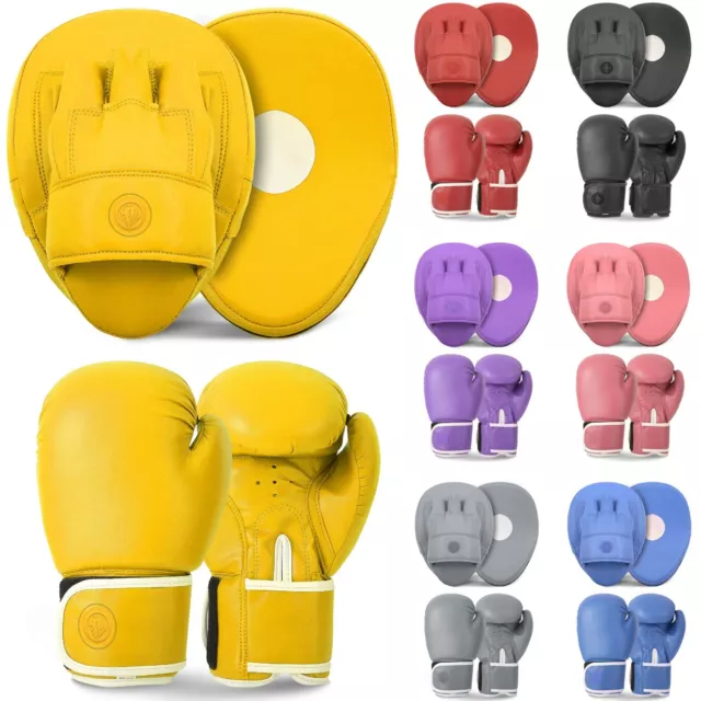 Curved Focus Pads and Boxing Gloves Set Hook & Jabs Punching Mitts MMA Gym Fight